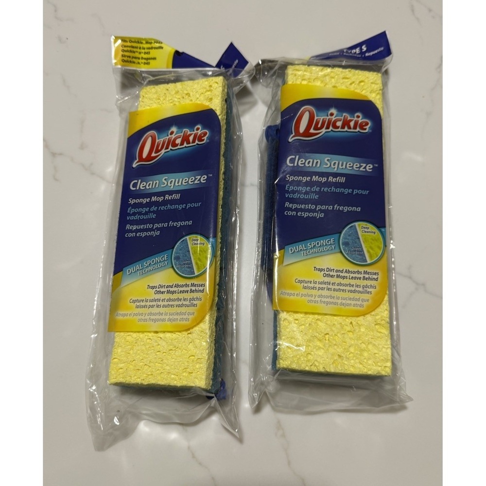 2 Quickie Clean Squeeze Dual Sponge Mop Refill Replacement Type S Fits 045 NEW